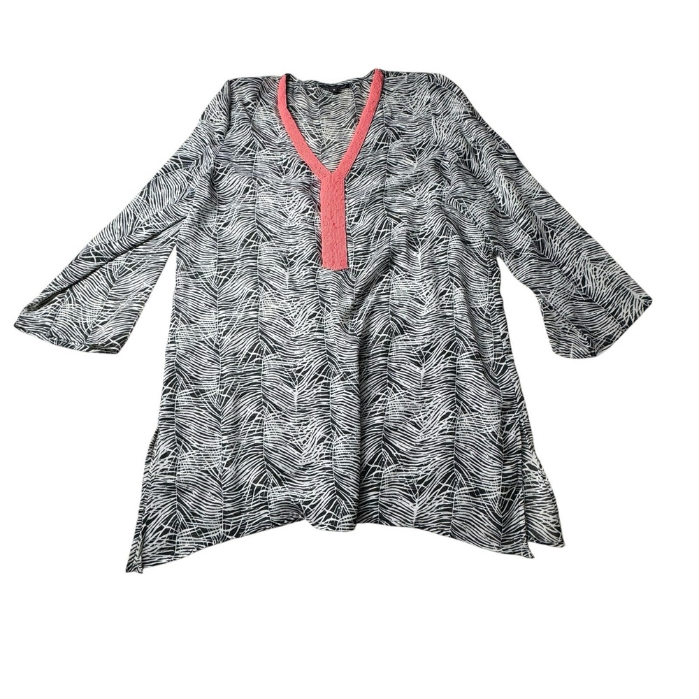 Club‎ Z Collection Coverup 1X Black White Orange Beaded Swim Kaftan